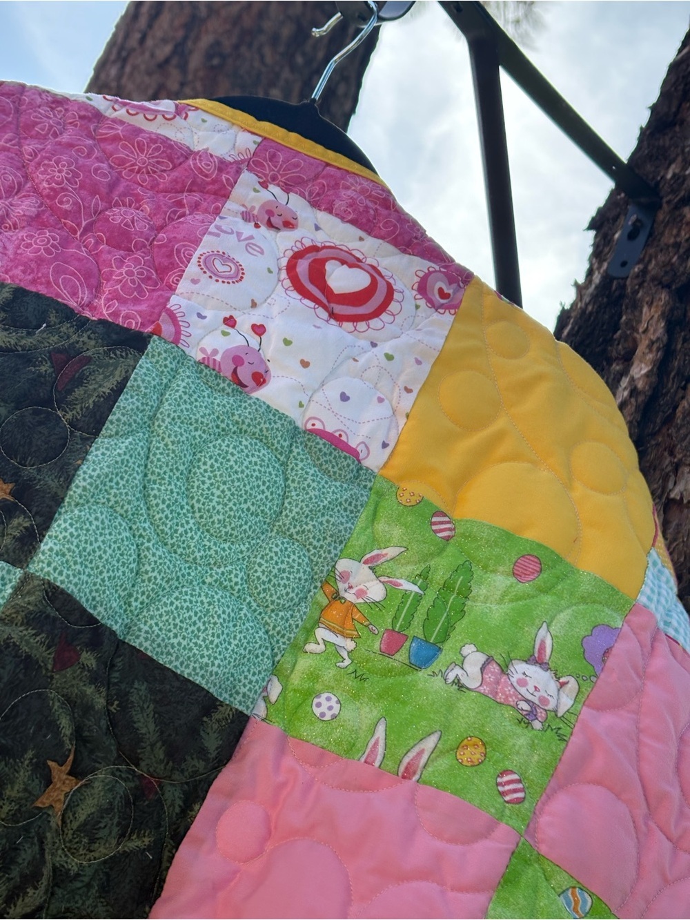 Handmade Patchwork Quilted Jacket with Yellow Trim/Jean material on the sleeves - Picture 4 of 11